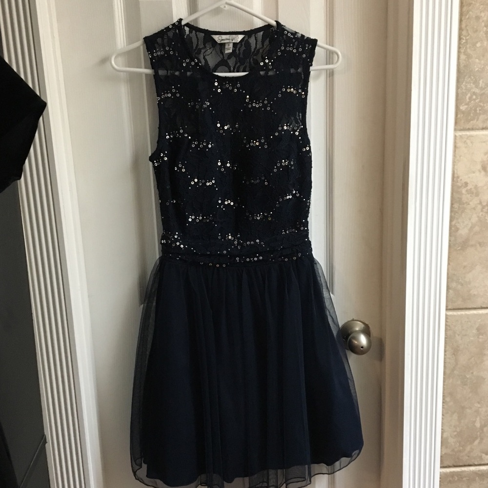 Navy Blue Sequin Top Party Dress